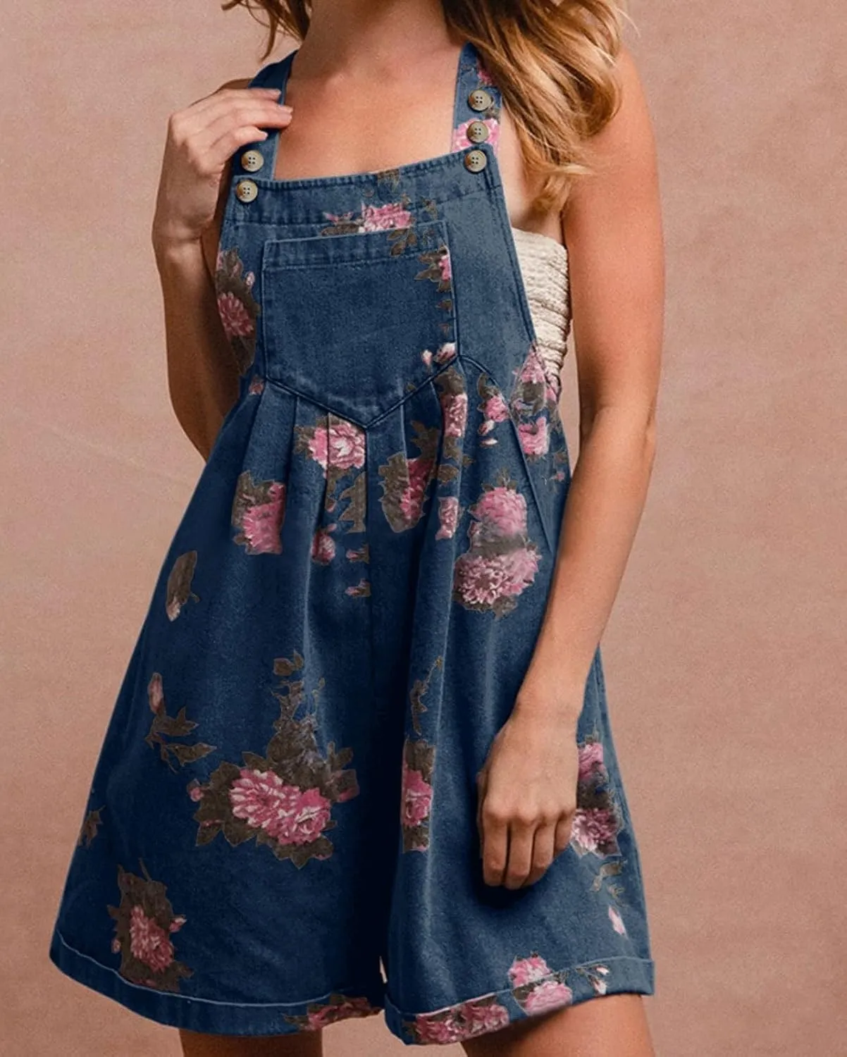 Denim Short Romper for Women Summer Y2k Straps Ruffle Floral Jean Overall Dress Cute Sleeveless Flared Jean Romper