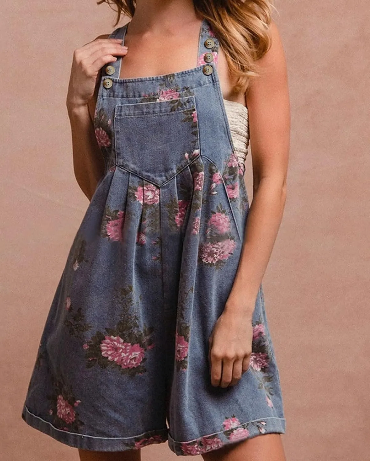 Denim Short Romper for Women Summer Y2k Straps Ruffle Floral Jean Overall Dress Cute Sleeveless Flared Jean Romper