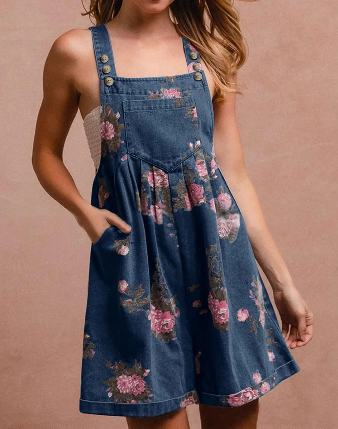 Denim Short Romper for Women Summer Y2k Straps Ruffle Floral Jean Overall Dress Cute Sleeveless Flared Jean Romper