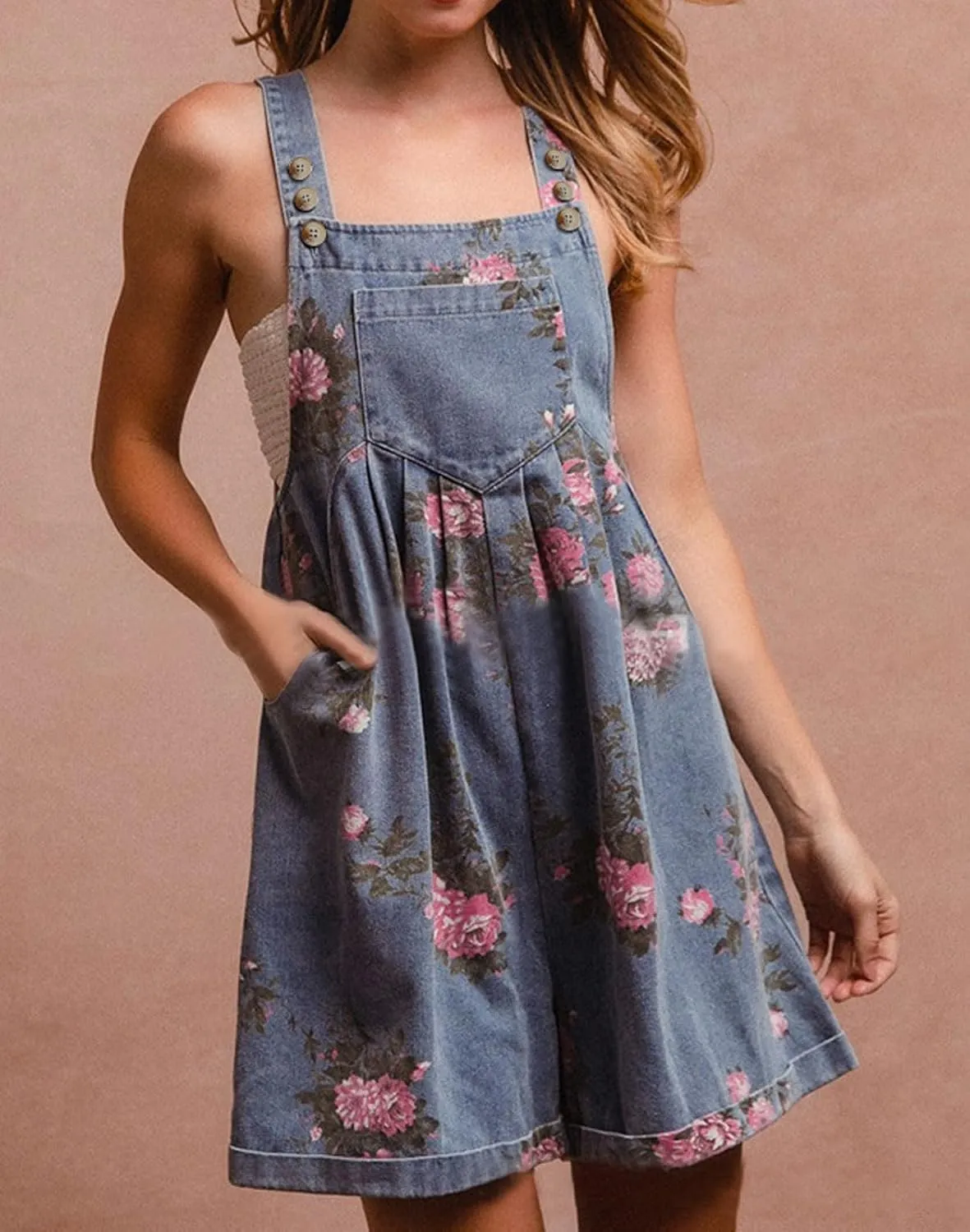 Denim Short Romper for Women Summer Y2k Straps Ruffle Floral Jean Overall Dress Cute Sleeveless Flared Jean Romper