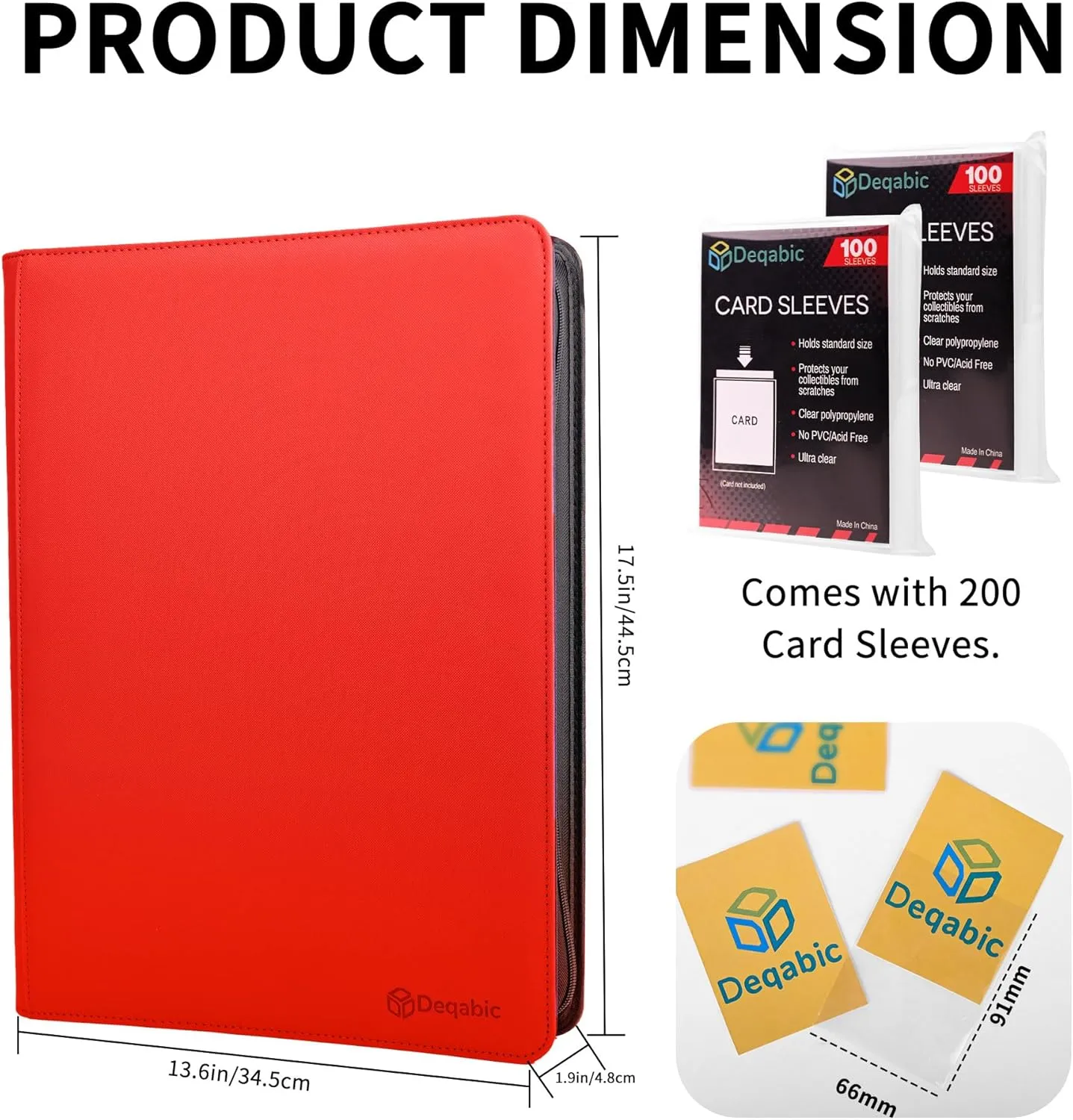 DEQADIC 16 Pocket Card Binder, 1000  Trading Card Album Folder, Side Loading Ringless Card Collection Binder for Sports Game Cards (Red)