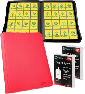 DEQADIC 16 Pocket Card Binder, 1000  Trading Card Album Folder, Side Loading Ringless Card Collection Binder for Sports Game Cards (Red)