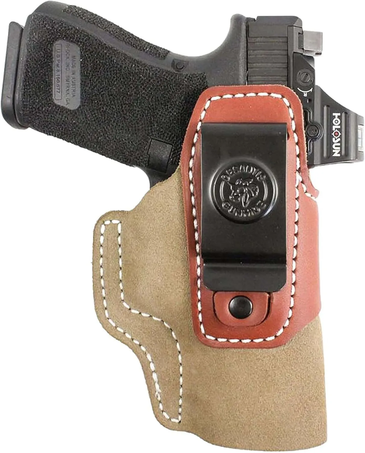 DESANTIS Transit Gun Holster, Versatile IWB Holster, Made of Kydex and Premium Leather, Fits Glock 19, 19X, 19 GEN 5, 23, 45 Guns with OR Without Reflex Sight, Unisex, Ambidextrous