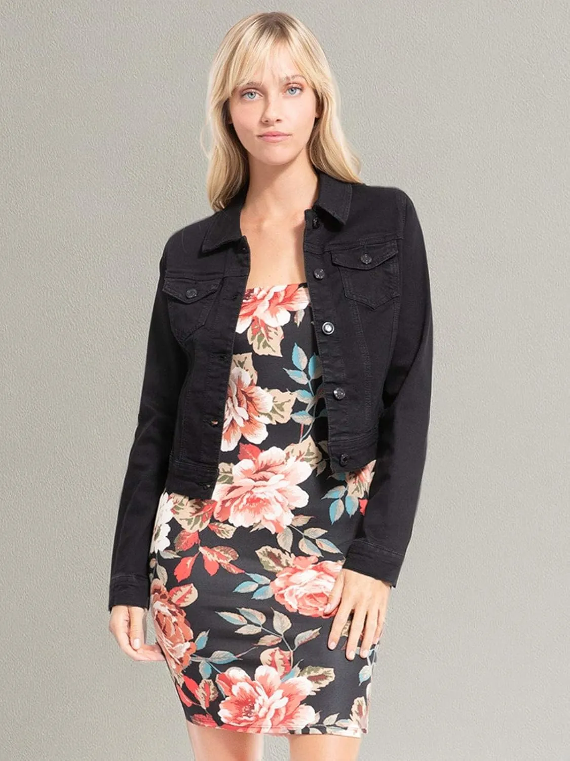 Design by Olivia Women's Classic/Destroyed Vintage Washed Long Sleeve Denim Jean Jacket
