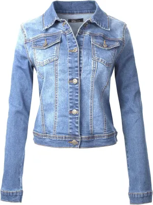 Design by Olivia Women's Classic/Destroyed Vintage Washed Long Sleeve Denim Jean Jacket