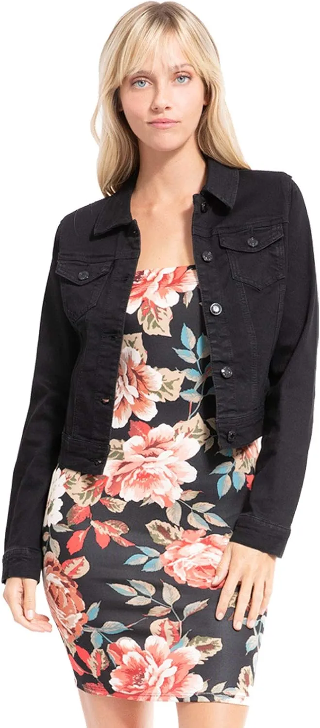 Design by Olivia Women's Classic/Destroyed Vintage Washed Long Sleeve Denim Jean Jacket