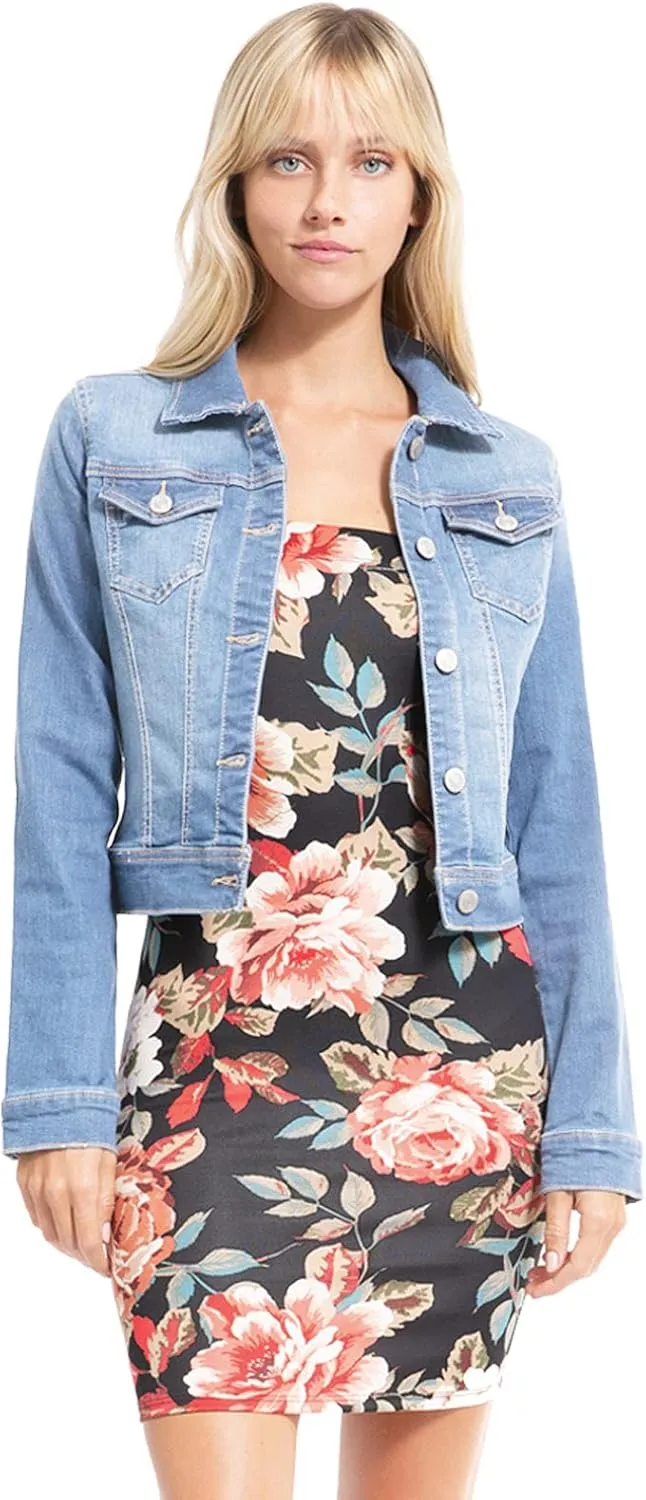 Design by Olivia Women's Classic/Destroyed Vintage Washed Long Sleeve Denim Jean Jacket