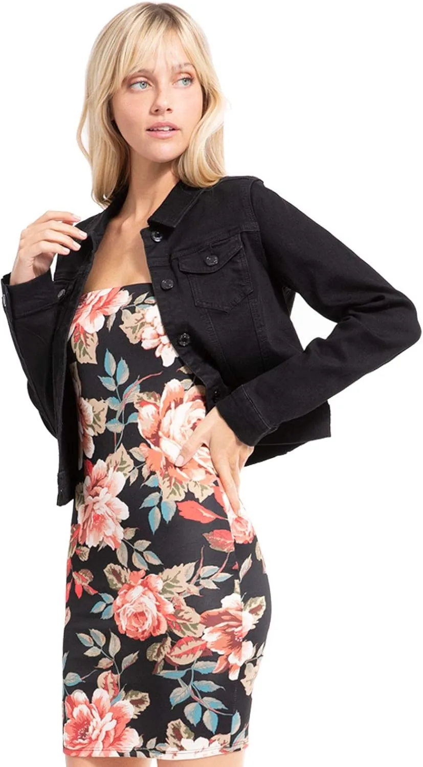 Design by Olivia Women's Classic/Destroyed Vintage Washed Long Sleeve Denim Jean Jacket