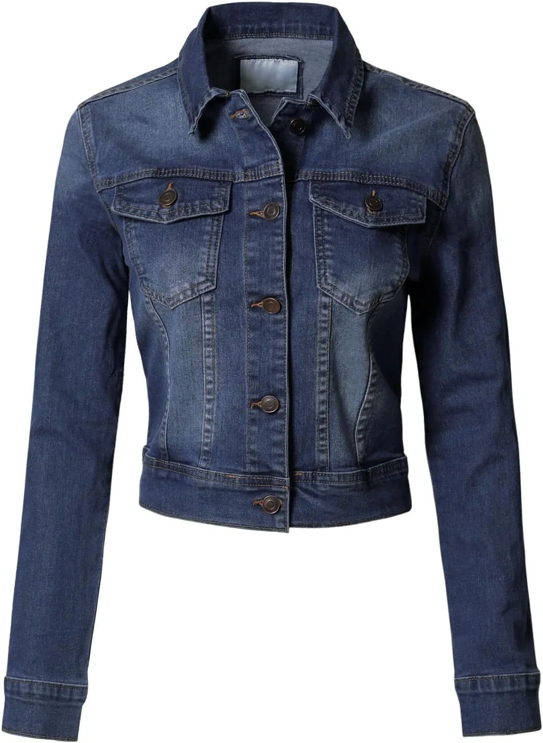 Design by Olivia Women's Classic/Destroyed Vintage Washed Long Sleeve Denim Jean Jacket