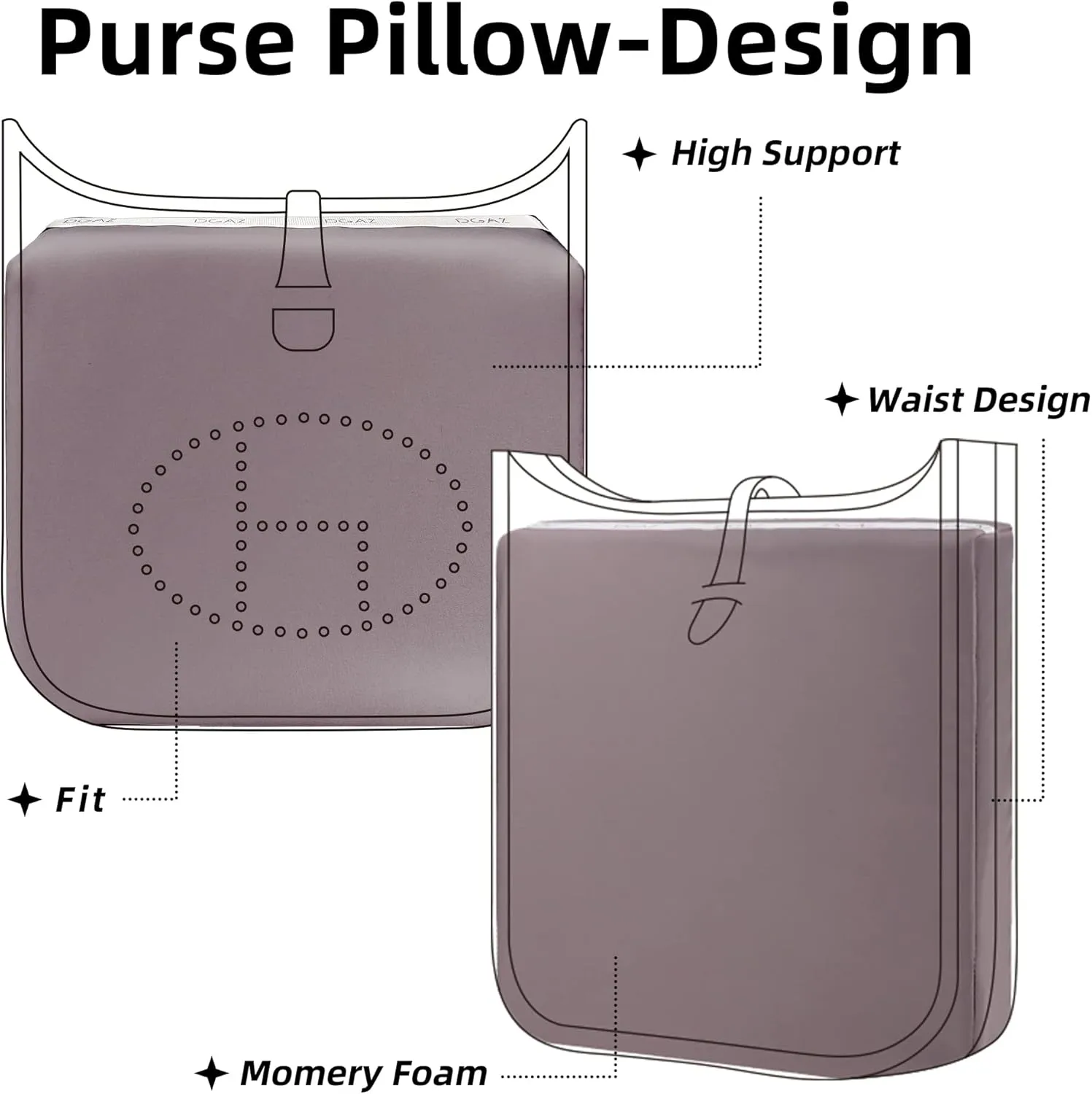 DGAZ Bag Pillow Shaper Insert for Luxury Handbags, Silky Pillow Shaper for Hermes Evelyne mini/29/33/40 Bags（Mini,Konjac purple）