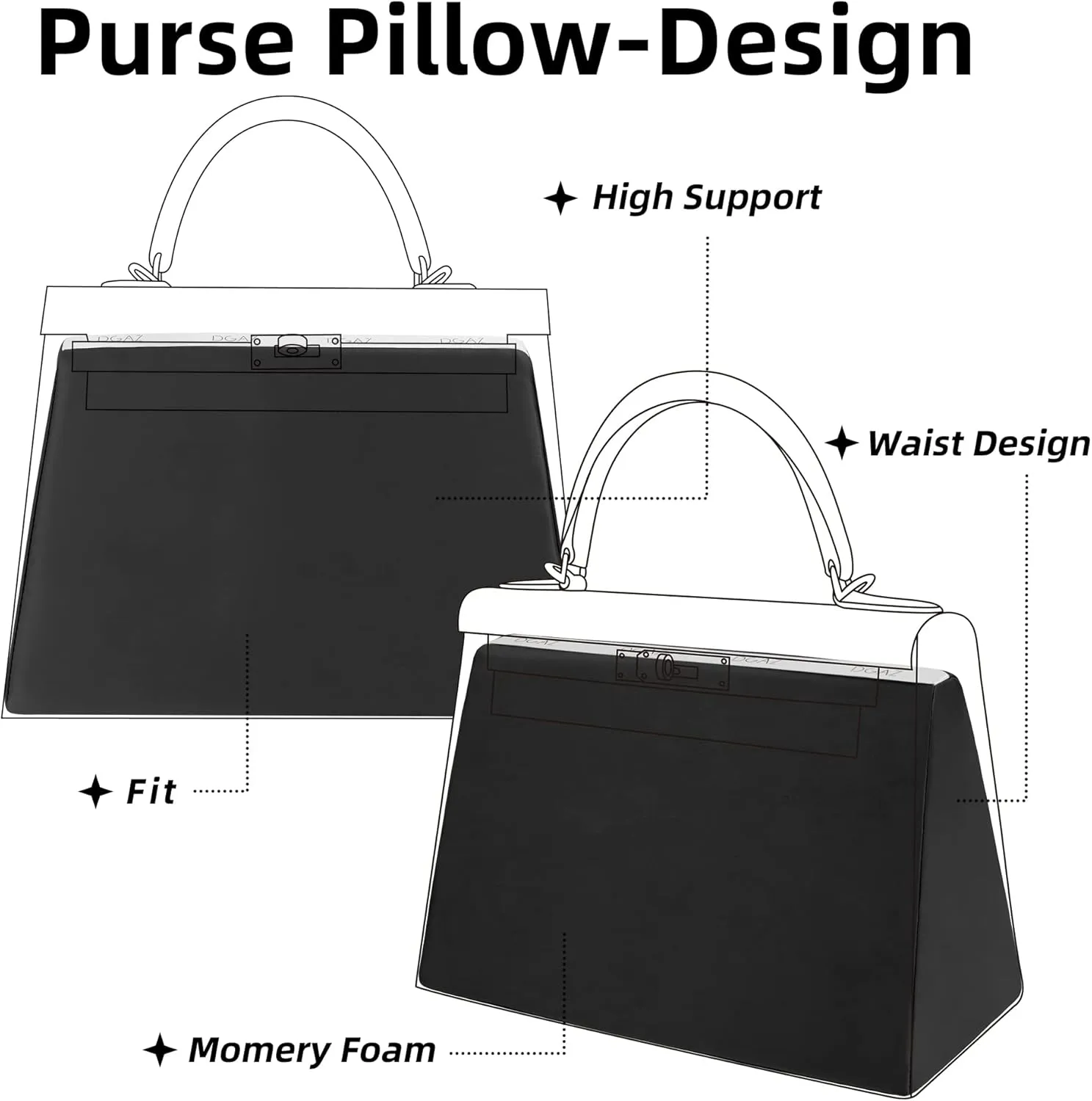 DGAZ Purse Pillow Shaper Insert for Hermes Kelly Bags, Silky Pillow Shaper for Luxury Handbags(Black,Pochette)