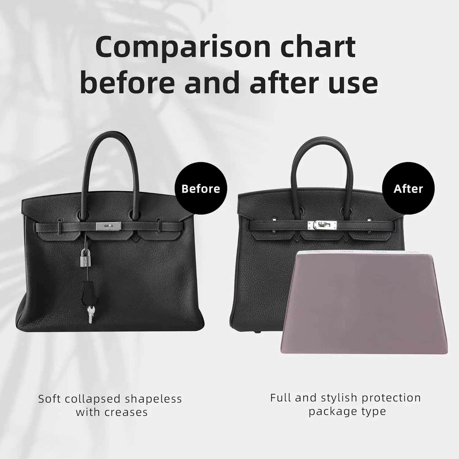 DGAZ Purse Pillow Shaper Insert,Luxury Handbag Tote Shapers, Memory Foam- Fits Birkin 25/30/35/40 Bag (Konjac Purple, BK25 Retourne)
