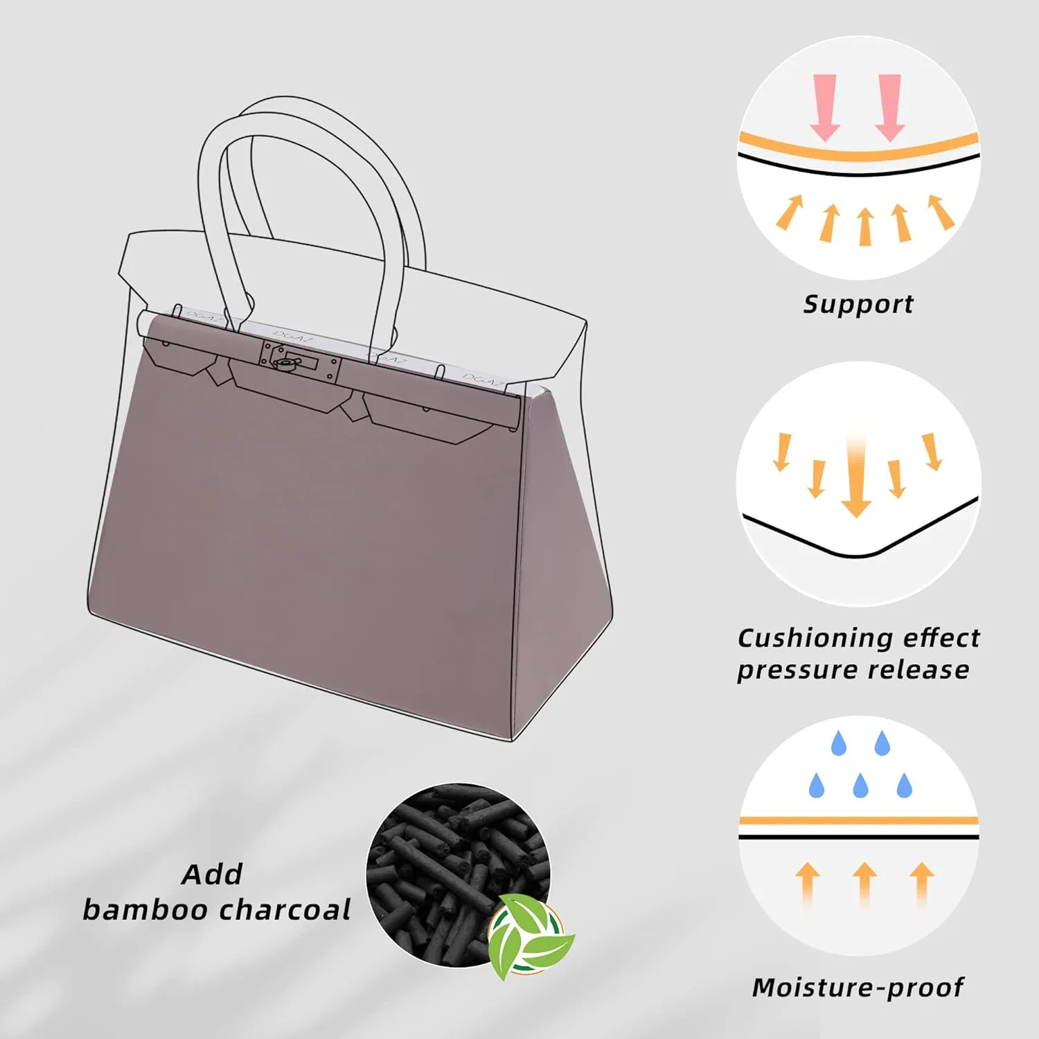 DGAZ Purse Pillow Shaper Insert,Luxury Handbag Tote Shapers, Memory Foam- Fits Birkin 25/30/35/40 Bag (Konjac Purple, BK25 Retourne)