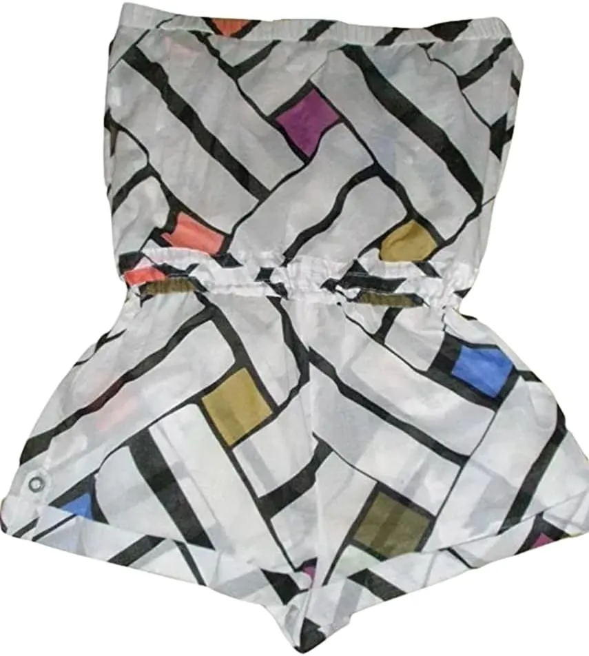 DIANE VON FURSTENBERG Tropical Maze Printed Cotton Beabea Coverup Romper L