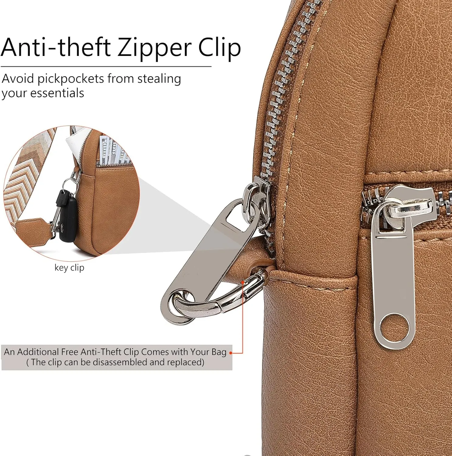 DIOMO Anti Theft Crossbody Bags for Women with Zipper Lock, RFID Small Sling Bag, Vegan Leather Safe Mini Travel Purse (Small-Light Brown)