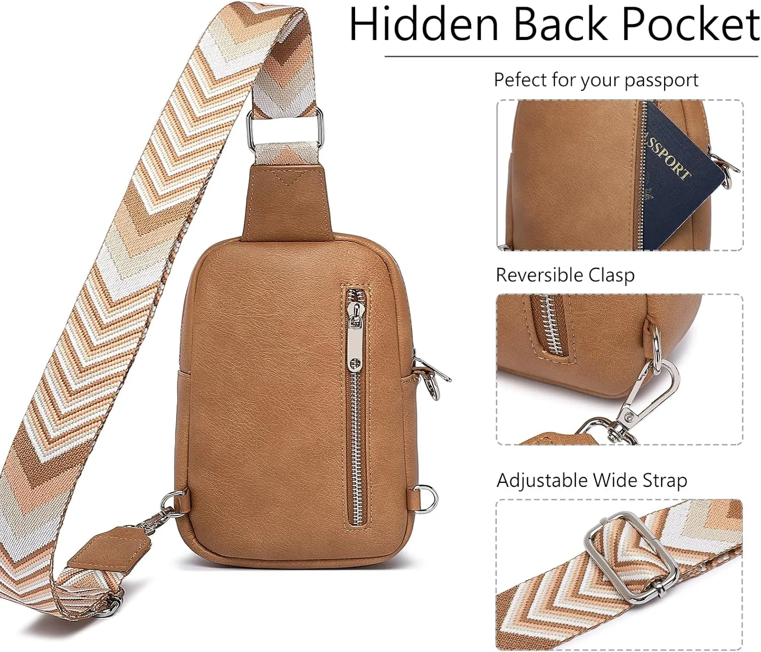 DIOMO Anti Theft Crossbody Bags for Women with Zipper Lock, RFID Small Sling Bag, Vegan Leather Safe Mini Travel Purse (Small-Light Brown)
