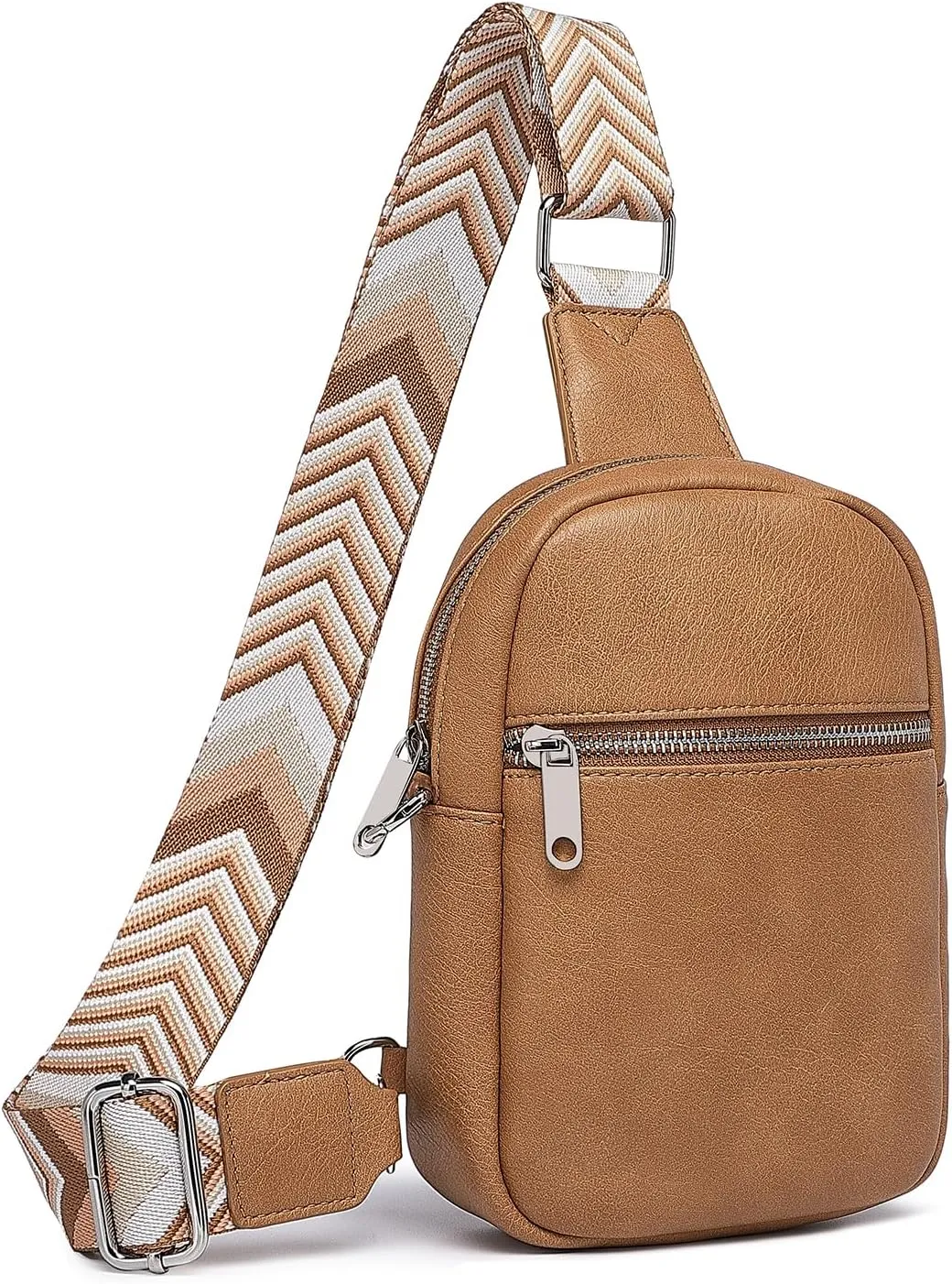 DIOMO Anti Theft Crossbody Bags for Women with Zipper Lock, RFID Small Sling Bag, Vegan Leather Safe Mini Travel Purse (Small-Light Brown)