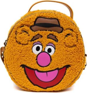 Disney Bag, Crossbody, Round, The Muppets Fozzie Bear Face Character Close Up Faux Fur, Brown, Vegan Leather