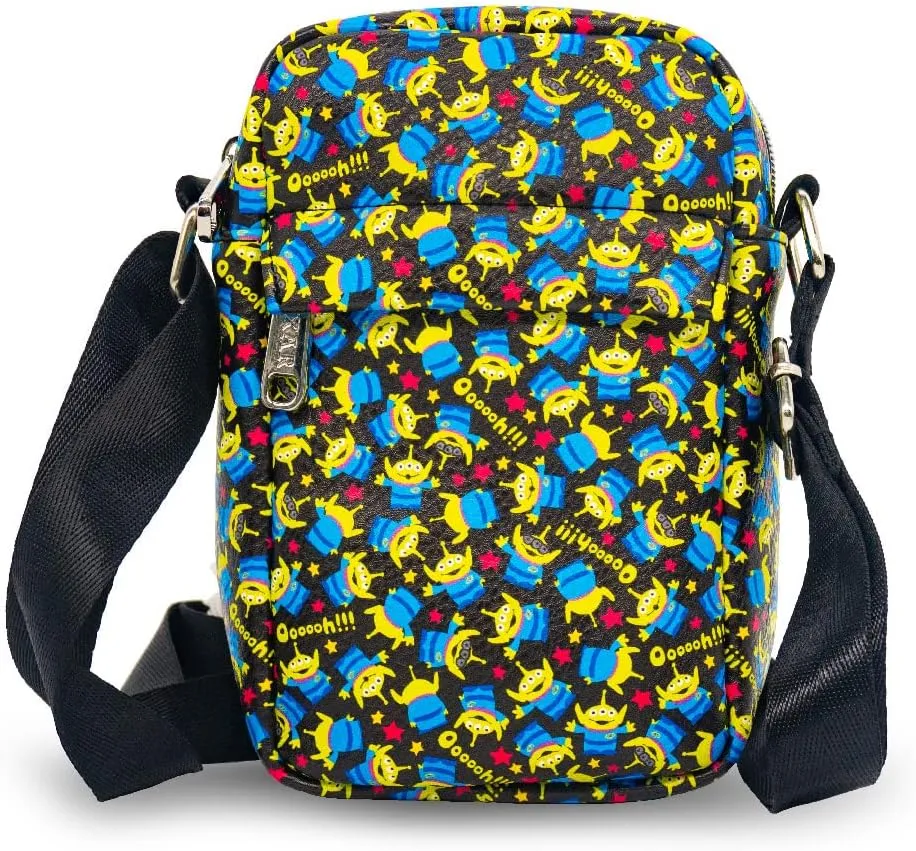 Disney Bag, Crossbody, Toy Story Aliens and Stars Scattered, Black, Vegan Leather