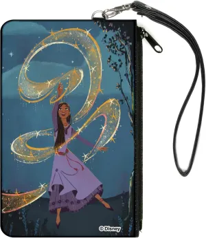 Disney Wallet, Zip Clutch, Wish Asha Dancing Swirl Pose Blues Yellows, Canvas