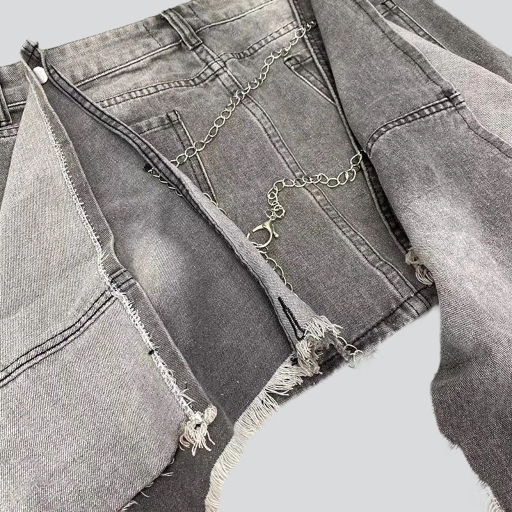 Distressed patchwork grey denim skirt
