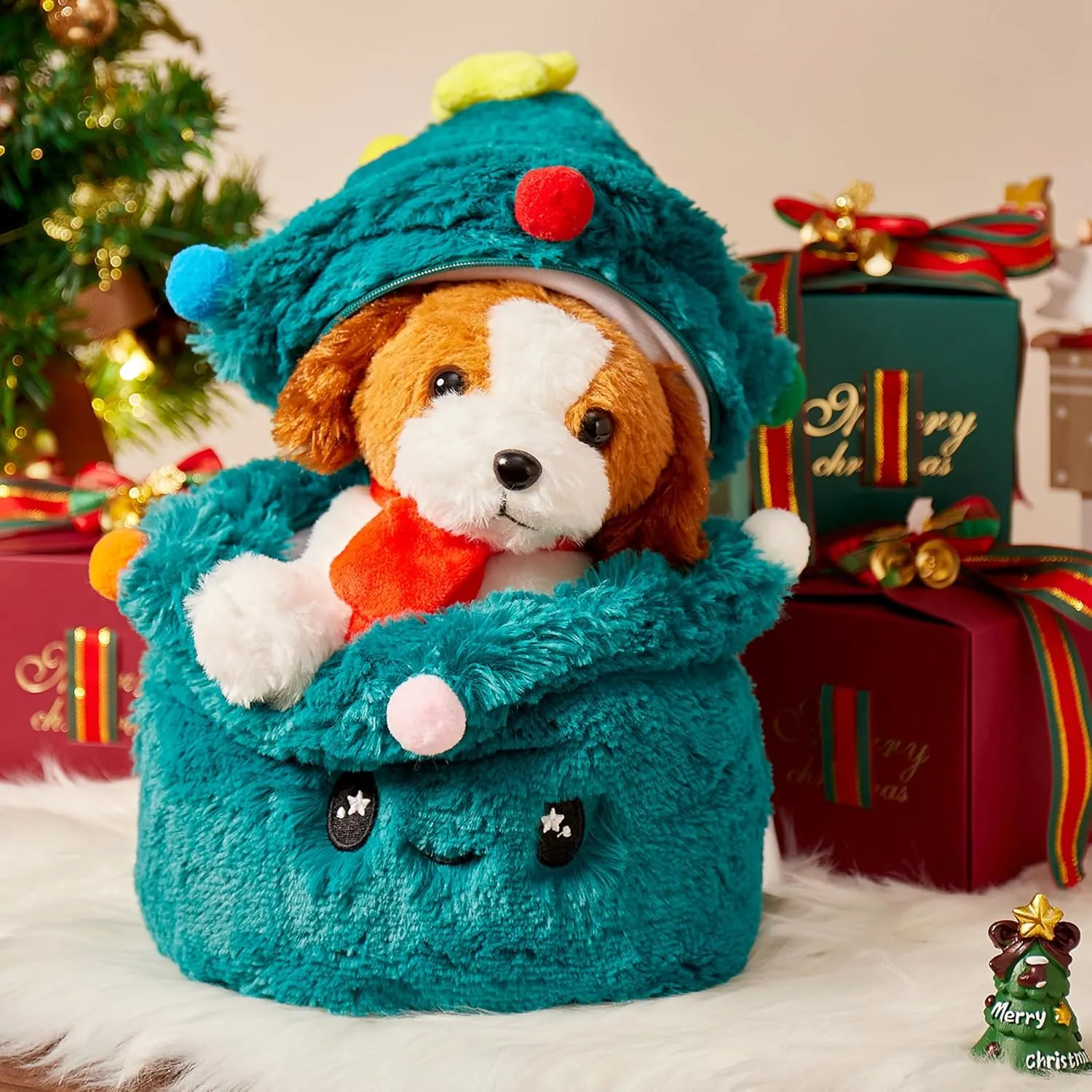 Dog Stuffed Animal & Cute Tree Plush Decorations, Puppy Stuffed Animal Gifts for Kids, Cuddly Stuffed Puppy Dog Toy - Perfect for Christmas Tree Home Decor & Storing Toy (2 Pcs)