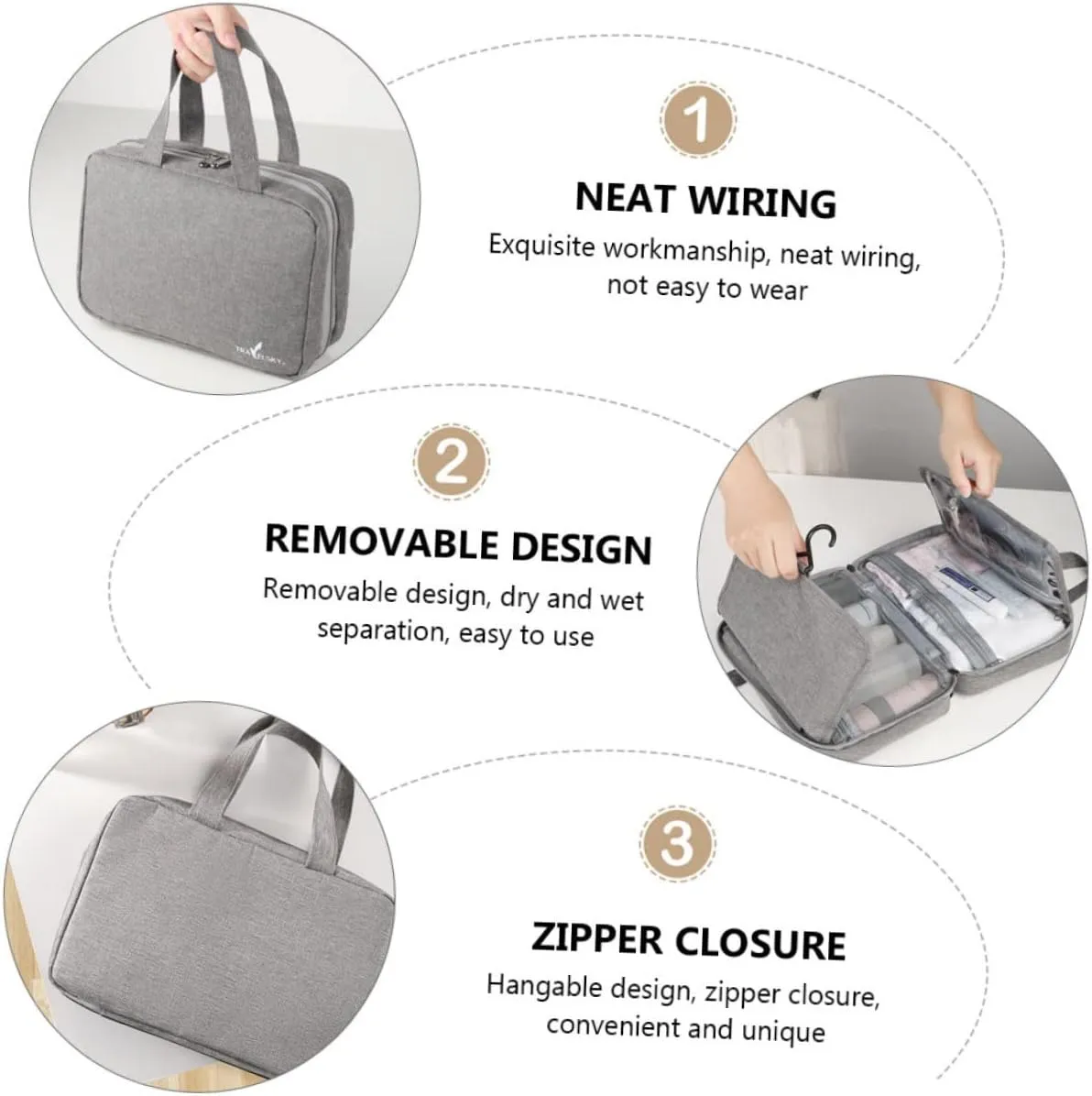 DOITOOL 1pc Makeup Storage Bag Makeup Bags Purse Makeup Bag Toiletry Travel Bag Make up Storage Bags Male, Grey, 27X8X18CM