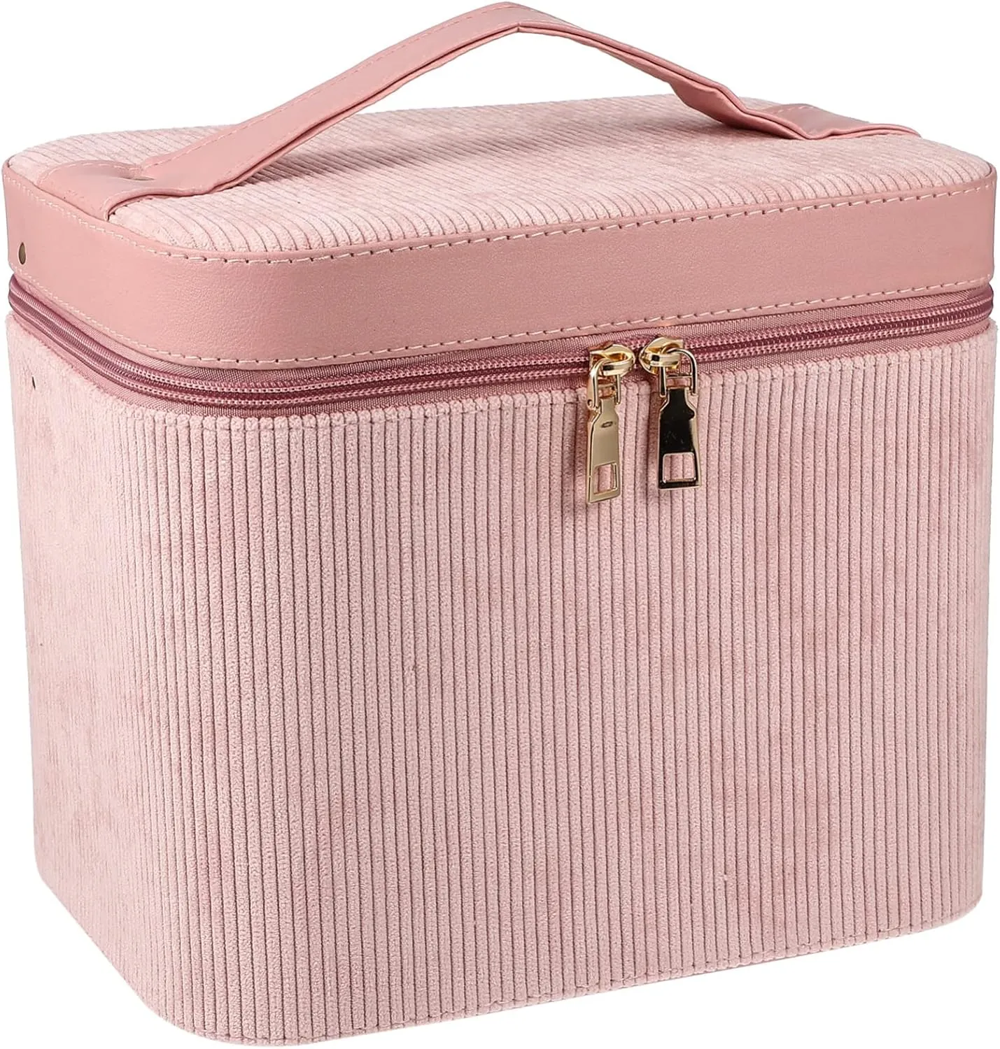 DOITOOL Portable Makeup Bag Women's Cosmetic Suitcase Mirror Dual-Layer Storage, Pink, 22x21cm