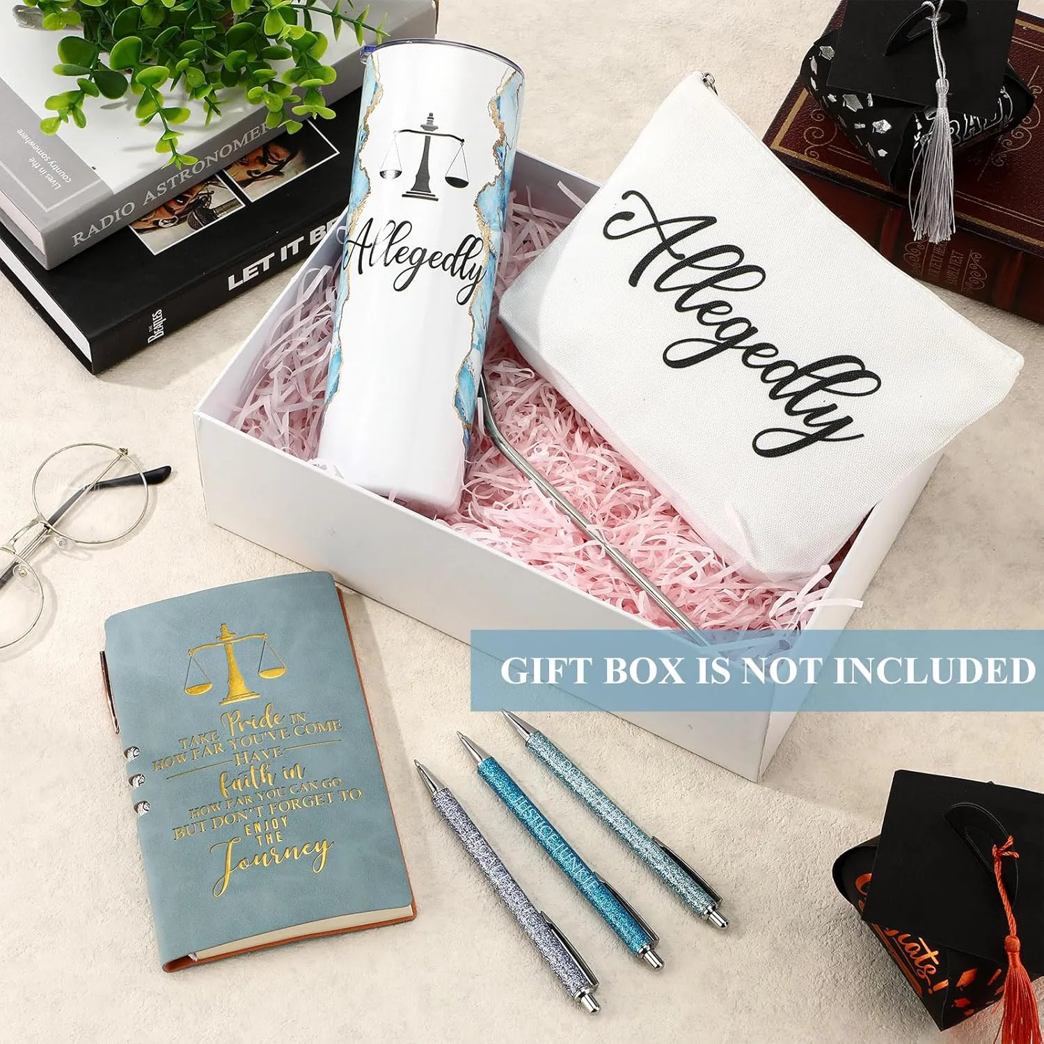 Domensi 6 Pcs Funny Allegedly Lawyer Gifts Judge Gift Lawyer Appreciation Day Gift 20 oz Marble Sign Tumbler Makeup Bag Notepad Ballpoints for Law Paralegal School College Teacher(Blue)