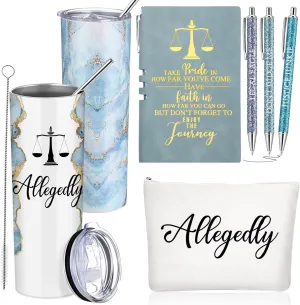 Domensi 6 Pcs Funny Allegedly Lawyer Gifts Judge Gift Lawyer Appreciation Day Gift 20 oz Marble Sign Tumbler Makeup Bag Notepad Ballpoints for Law Paralegal School College Teacher(Blue)