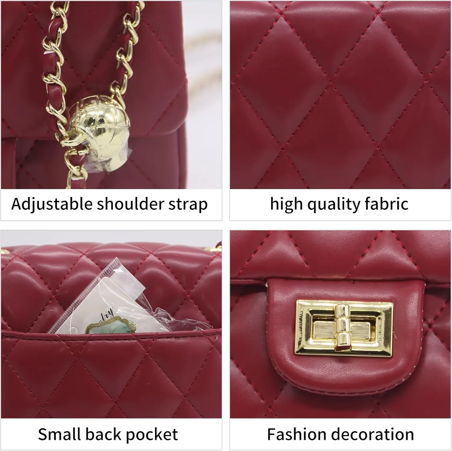 DOTBABY Diamond Chain Shoulder Crossbody Bag, Fashionable Women's Leather Tote Handbag, Adjustable Straps,Buckle Opening