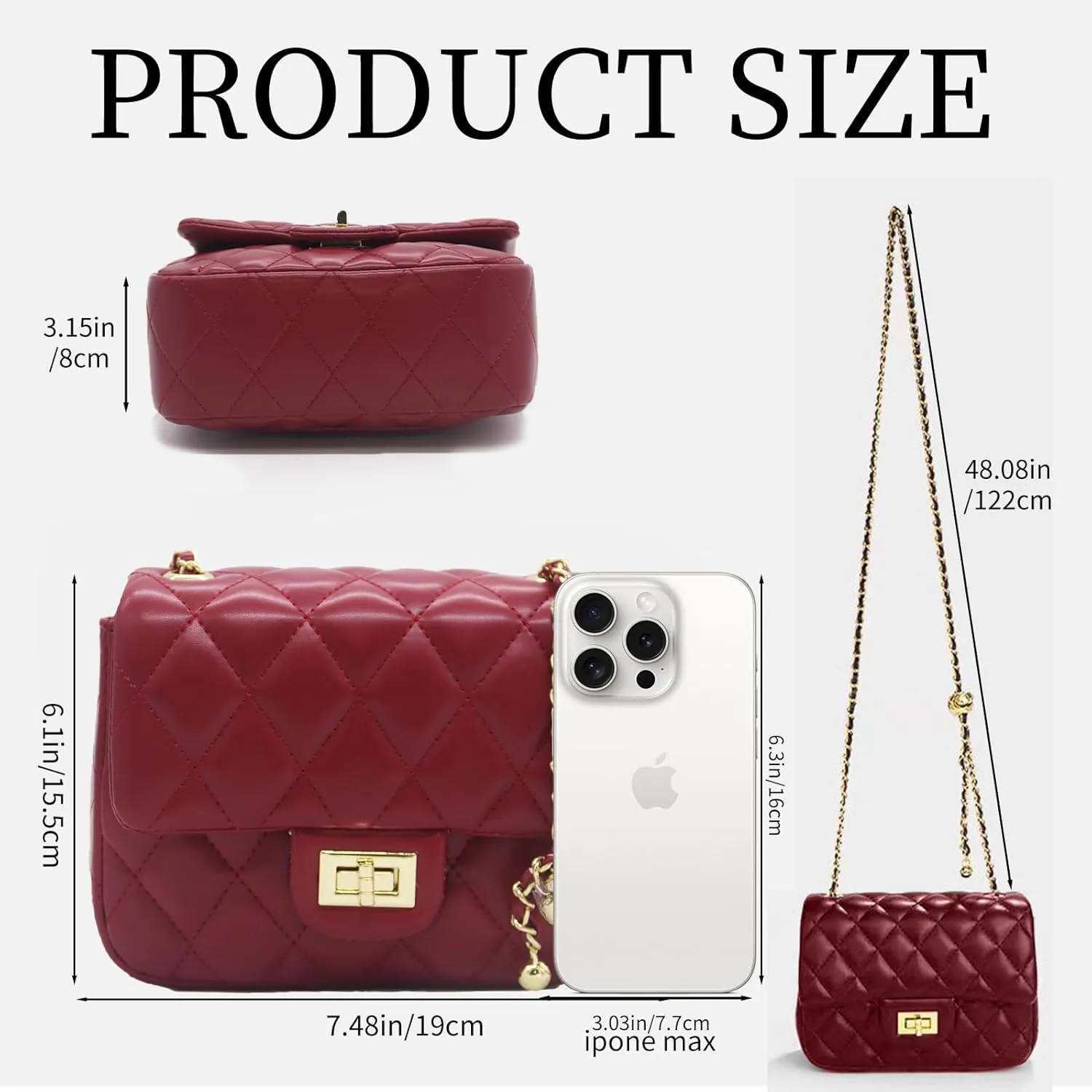 DOTBABY Diamond Chain Shoulder Crossbody Bag, Fashionable Women's Leather Tote Handbag, Adjustable Straps,Buckle Opening
