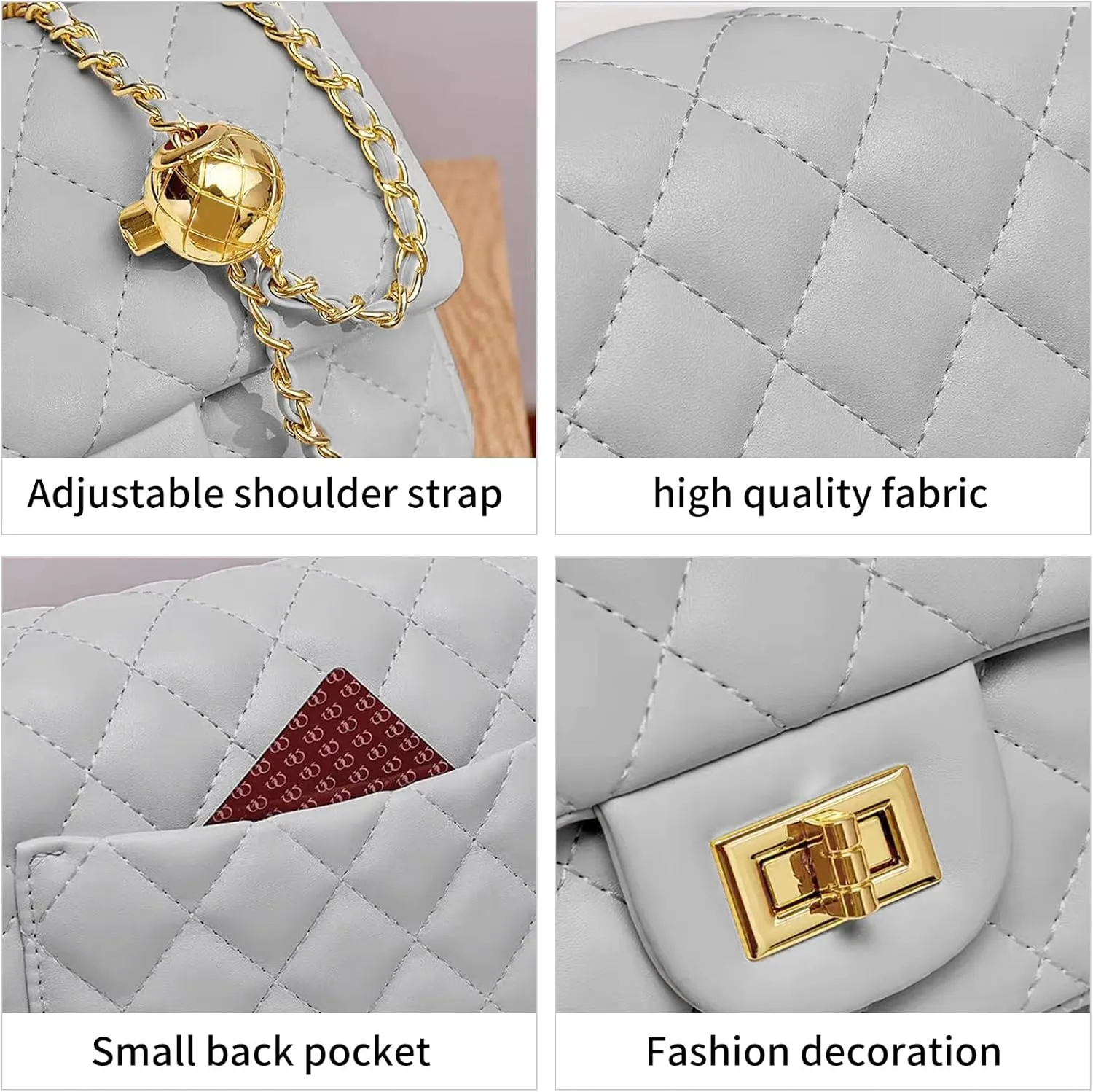 DOTBABY Diamond Chain Shoulder Crossbody Bag, Fashionable Women's Leather Tote Handbag, Adjustable Straps,Buckle Opening