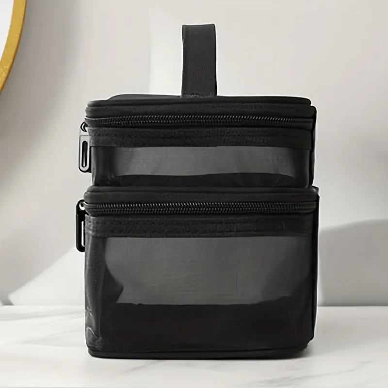 Double Layer Cosmetic Bag Toiletry Bag Travel Mesh Cosmetic Storage Bag