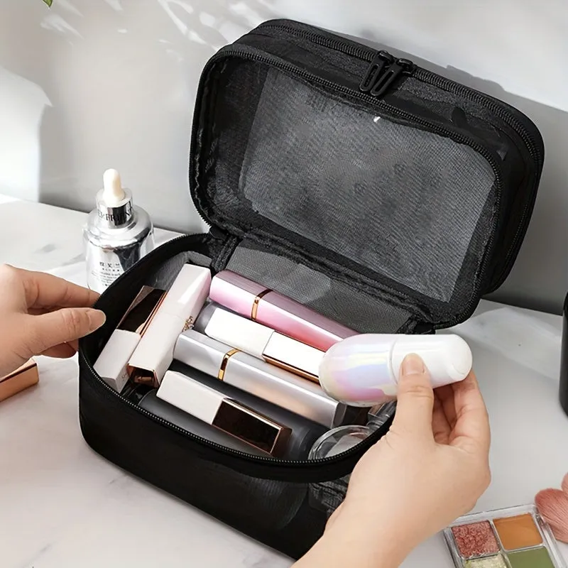 Double Layer Cosmetic Bag Toiletry Bag Travel Mesh Cosmetic Storage Bag