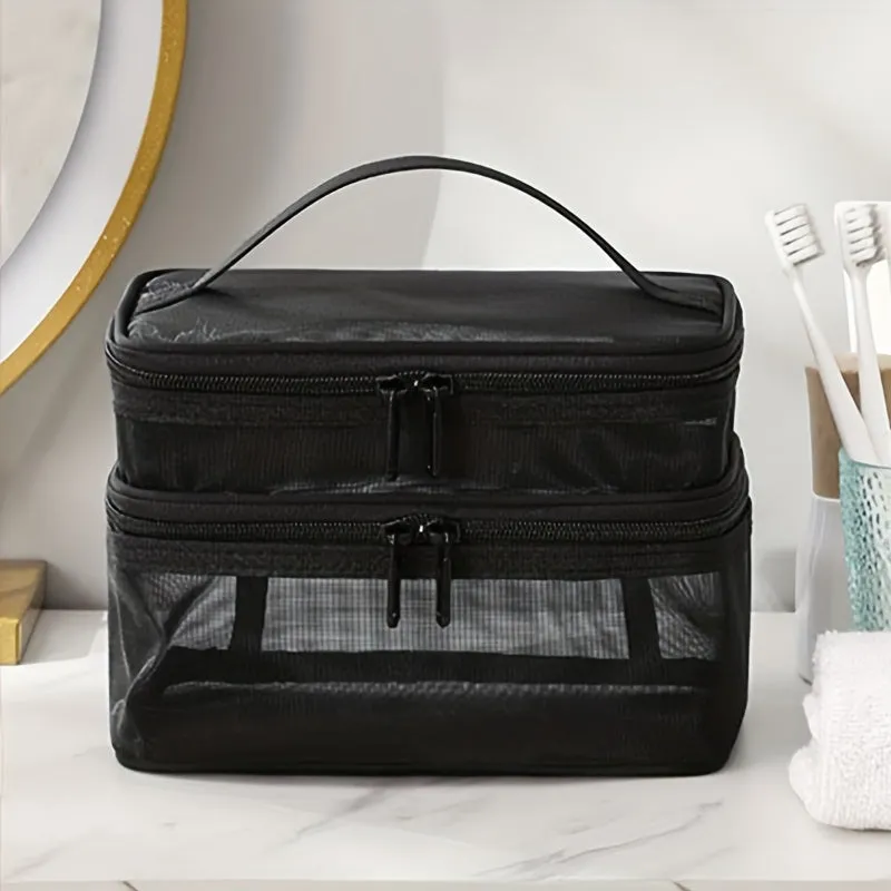 Double Layer Cosmetic Bag Toiletry Bag Travel Mesh Cosmetic Storage Bag