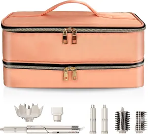 Double-Layer Water Resistant Travel Carrying Case for Hair Dryer/Shark Flexstyle/Dyson Airwrap and Hair Styler Attachments, Coral(Bag Only)