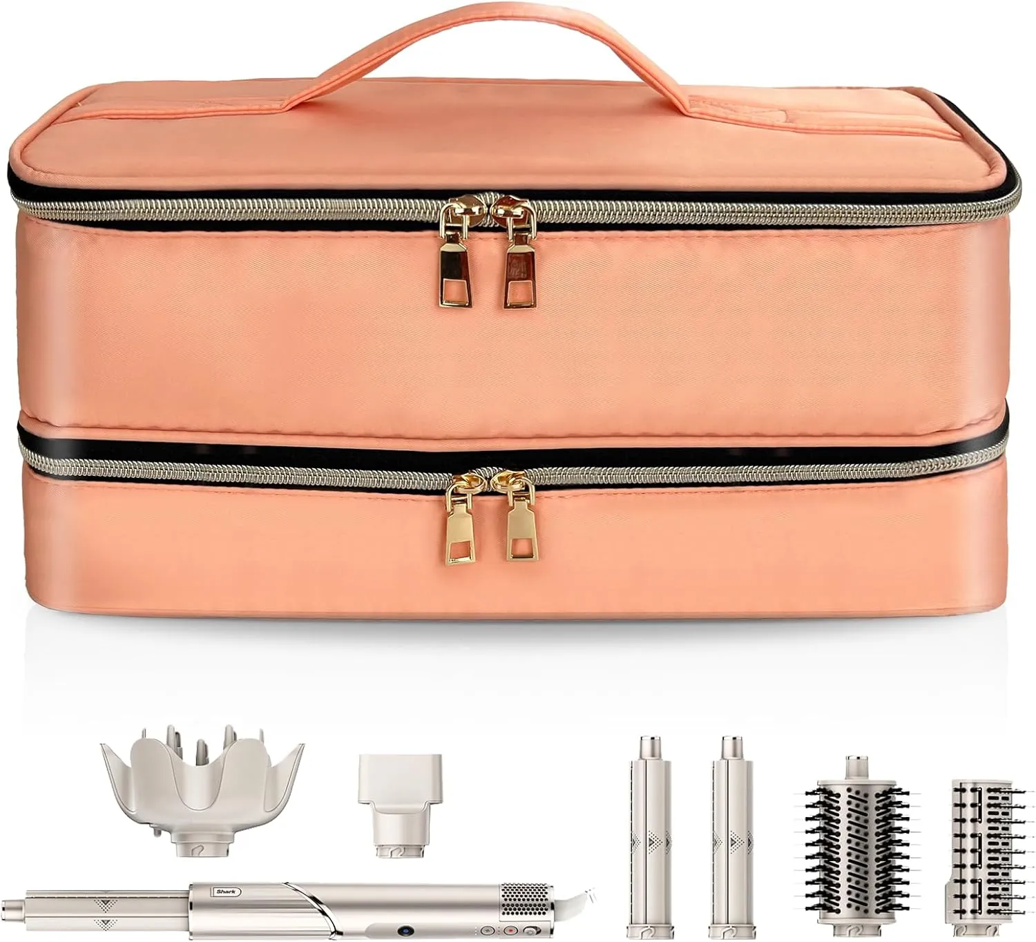 Double-Layer Water Resistant Travel Carrying Case for Hair Dryer/Shark Flexstyle/Dyson Airwrap and Hair Styler Attachments, Coral(Bag Only)