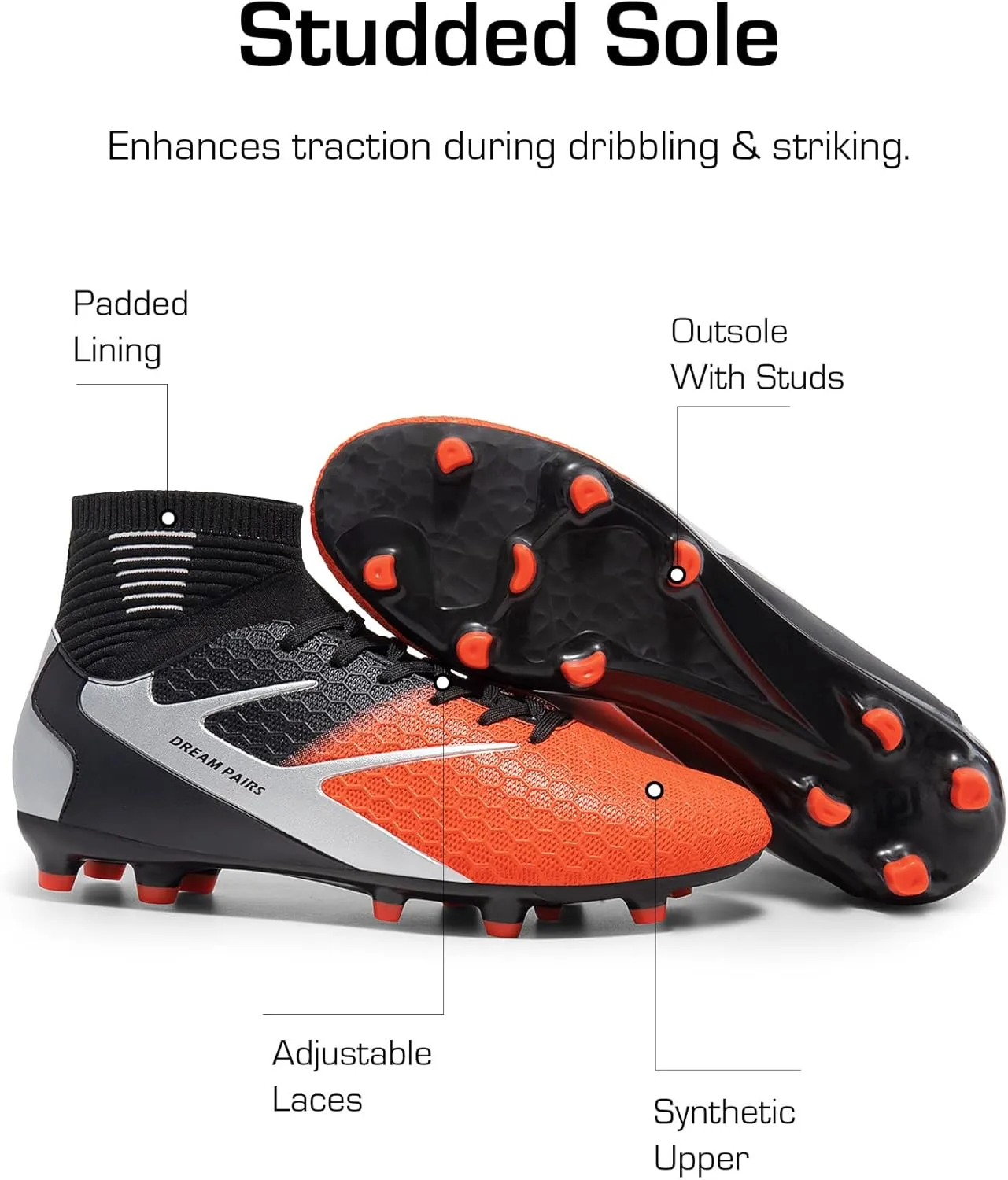 DREAM PAIRS Men's High-Tops Soccer Cleats Lace-Up Adult Football Shoes Lightweight Professional Athletic Training Soccer Shoes