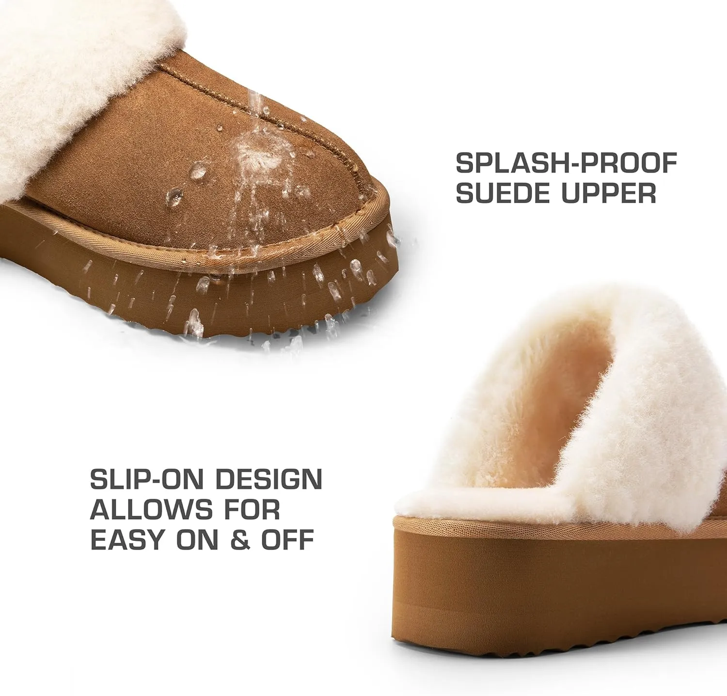 DREAM PAIRS Platform Slippers for Women Genuine Suede FuzzyEasy Cozy Memory Foam Waterproof Slippers Shoes for Indoor and Outdoor