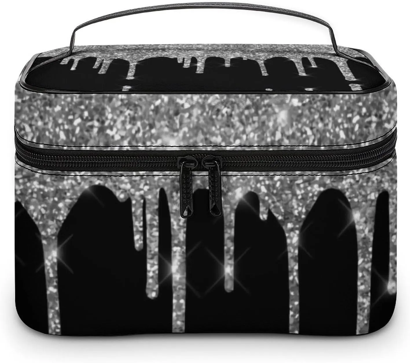 Drips Sparkle Black Fashionable Portable Makeup Bag, Travel Makeup Bag Storage,