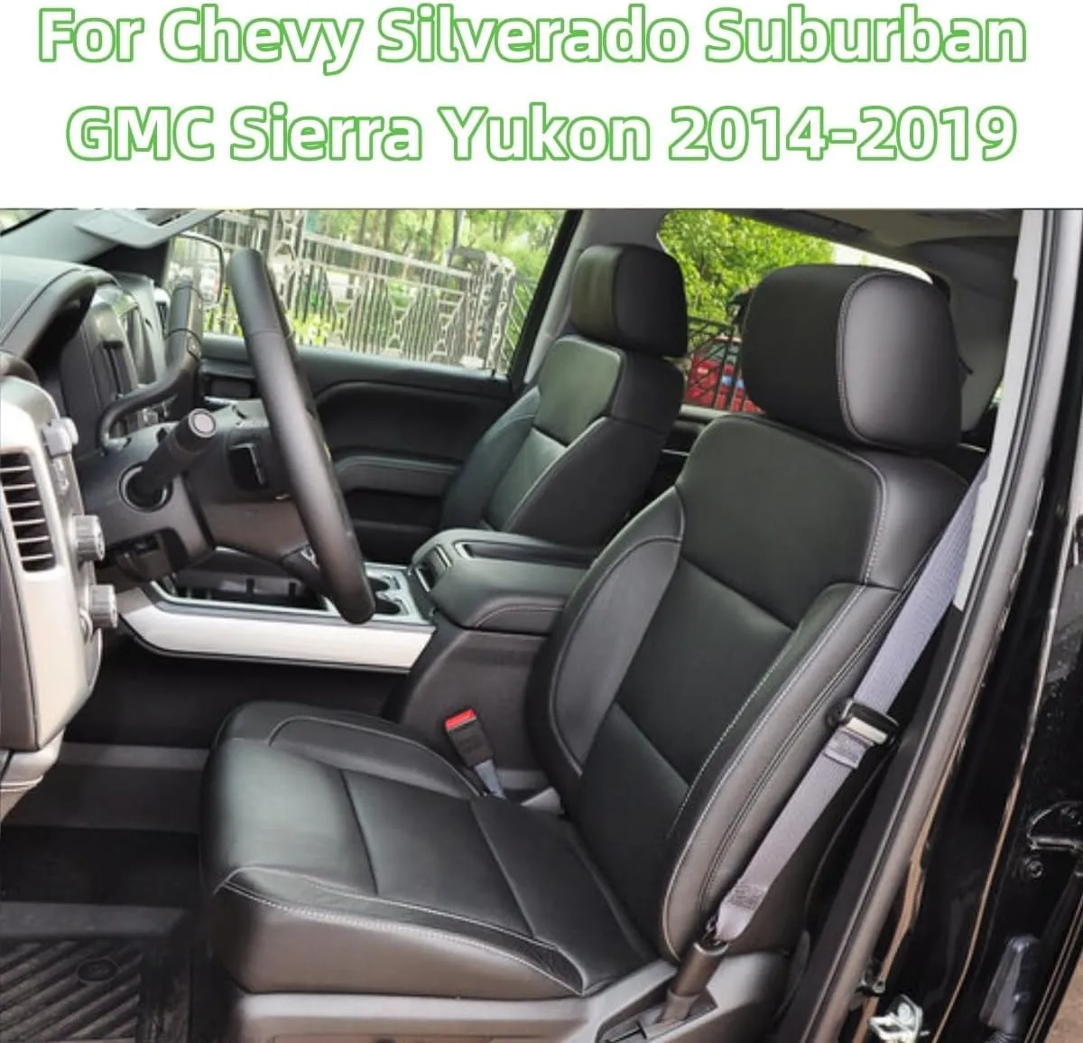 Driver & Passenger Side Bottom Replacement Perforated Leather Seat Cover Black Compatible with Chevy Silverado Tahoe Avalanche Suburban GMC Sierra 2015-2019