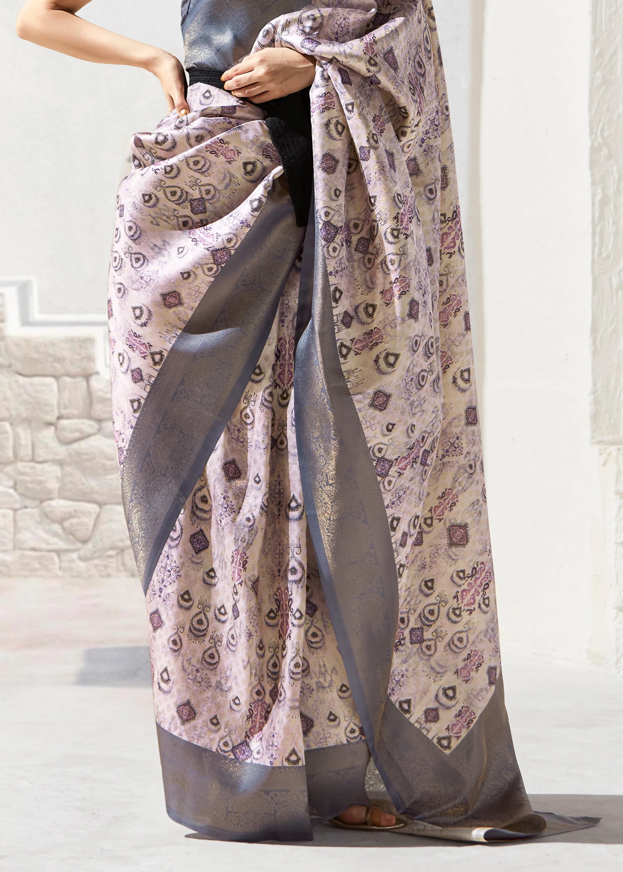 Dusk Purple Woven Banarasi Silk Saree With Digital Print