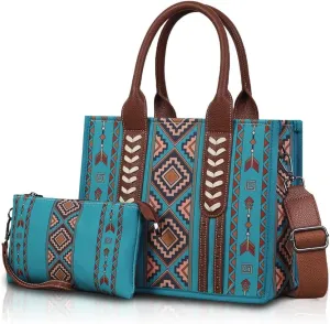 Dyalsa Tote Bag for Women Canvas Western Printed Purses Shoulder Boho Aztec Handbags with Ajustable Shoulder Strap