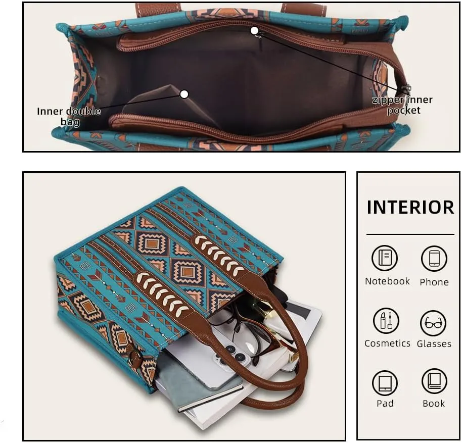 Dyalsa Tote Bag for Women Canvas Western Printed Purses Shoulder Boho Aztec Handbags with Ajustable Shoulder Strap