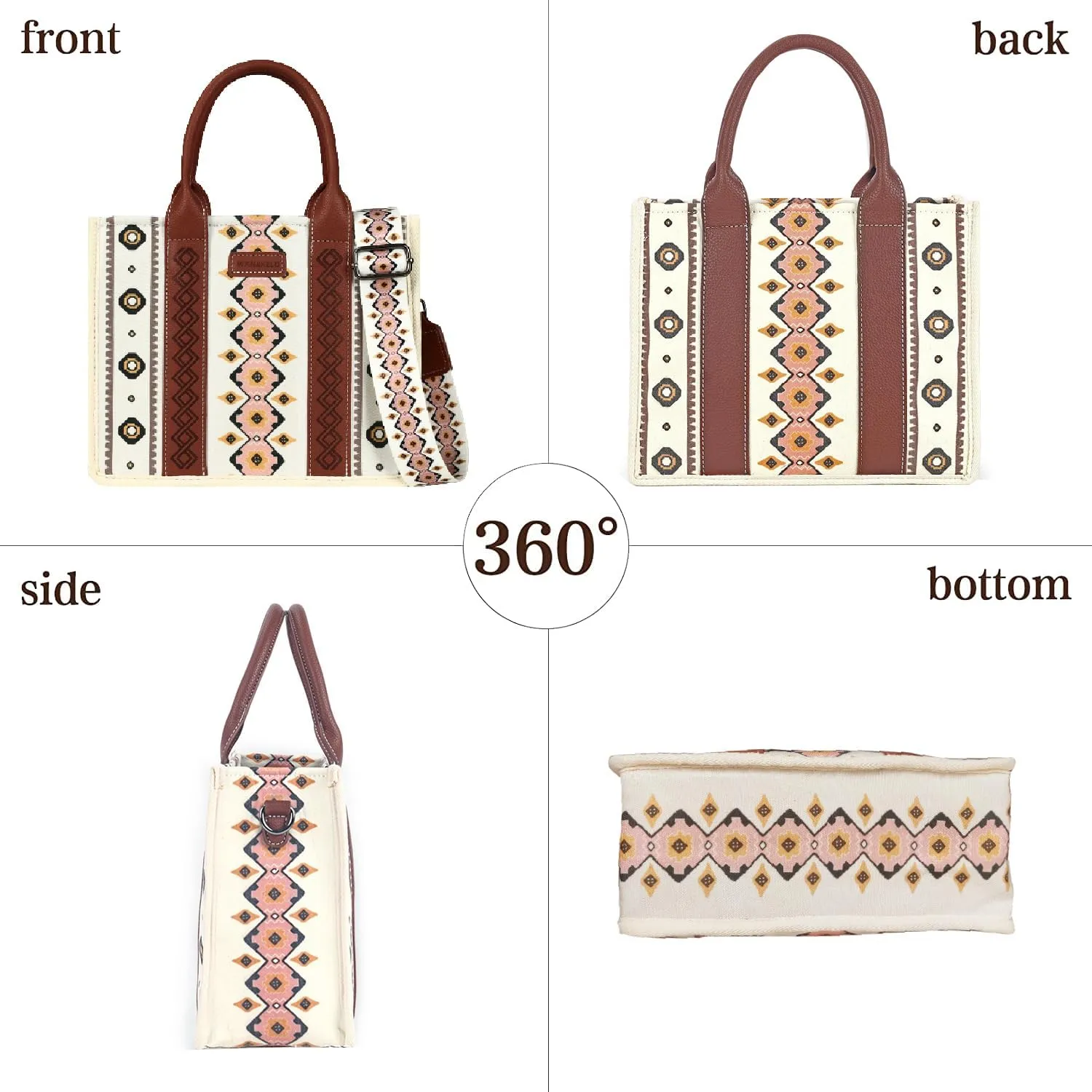 Dyalsa Tote Bag for Women Canvas Western Printed Purses Shoulder Boho Aztec Handbags with Ajustable Shoulder Strap