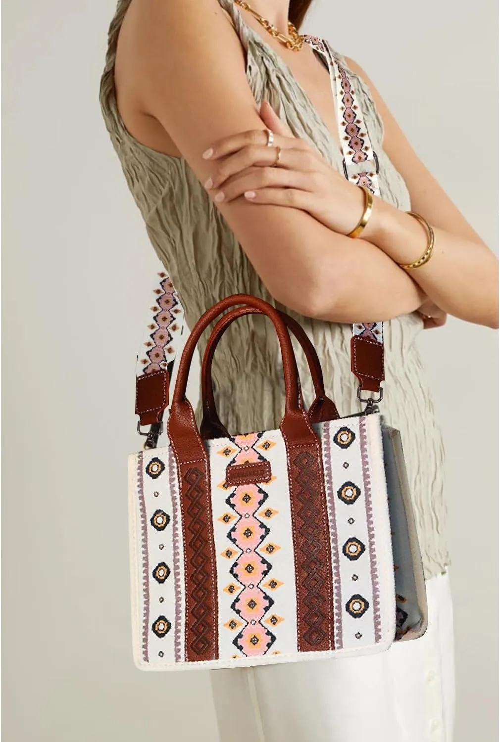Dyalsa Tote Bag for Women Canvas Western Printed Purses Shoulder Boho Aztec Handbags with Ajustable Shoulder Strap