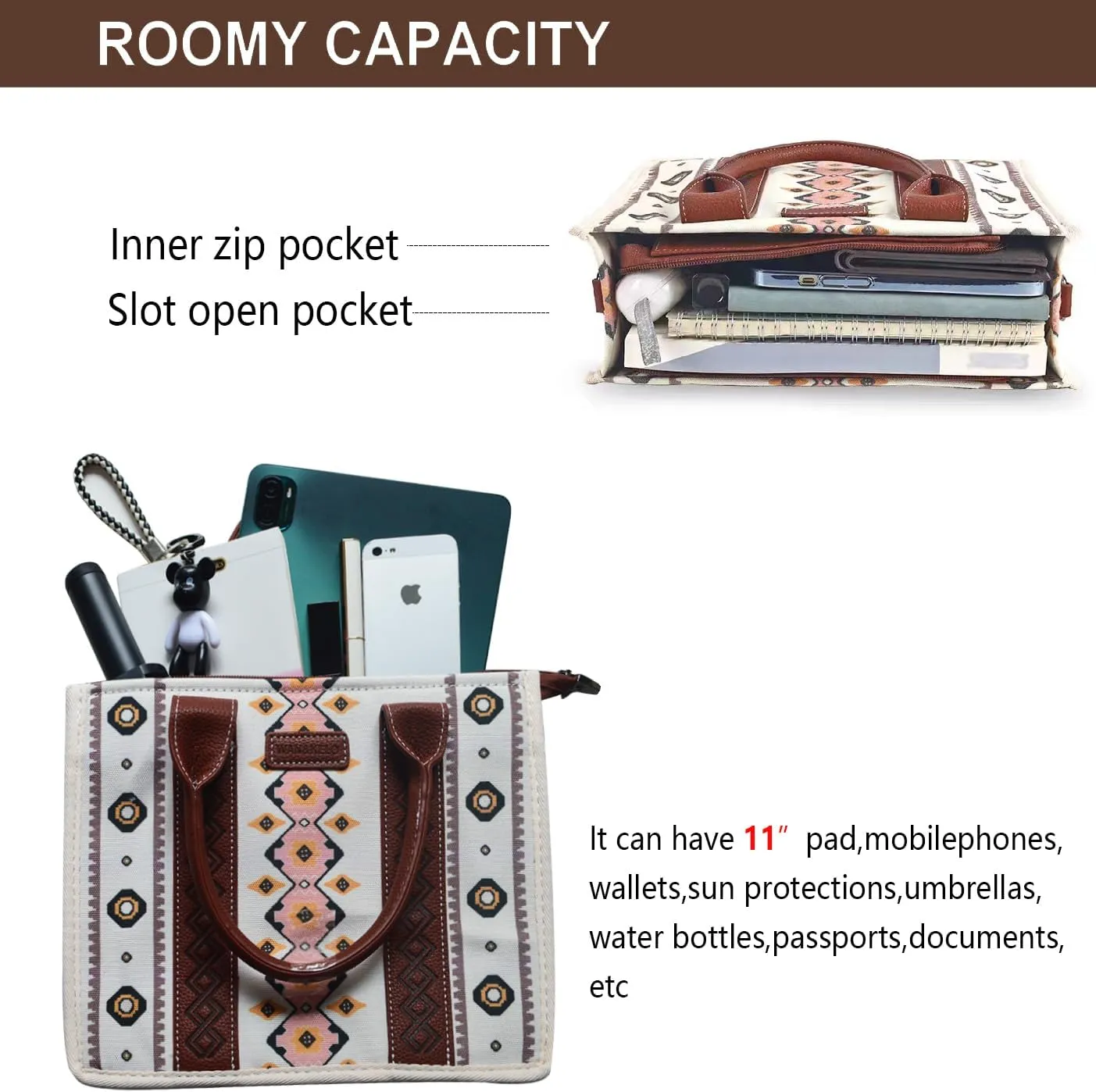 Dyalsa Tote Bag for Women Canvas Western Printed Purses Shoulder Boho Aztec Handbags with Ajustable Shoulder Strap