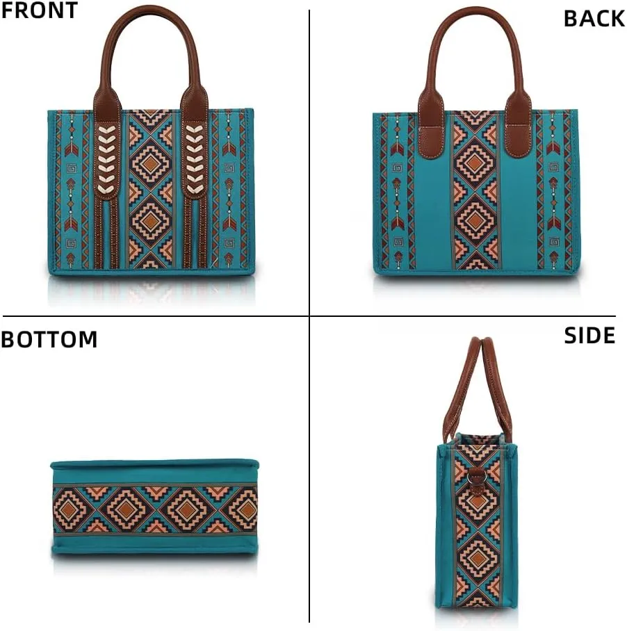 Dyalsa Tote Bag for Women Canvas Western Printed Purses Shoulder Boho Aztec Handbags with Ajustable Shoulder Strap