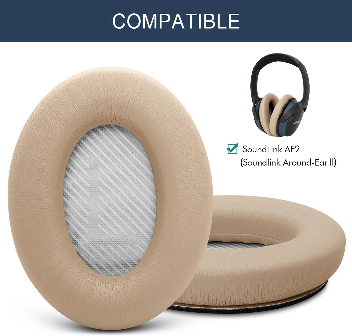 Ear Pads Replacement for Bose SoundLink AE2 - GEVO Earpad Cushions for SoundLink AE2 / SoundLink Around Ear ii Wireless Headphones with Premium Protein Leather Noise Isolation Memory Foam (Beige)